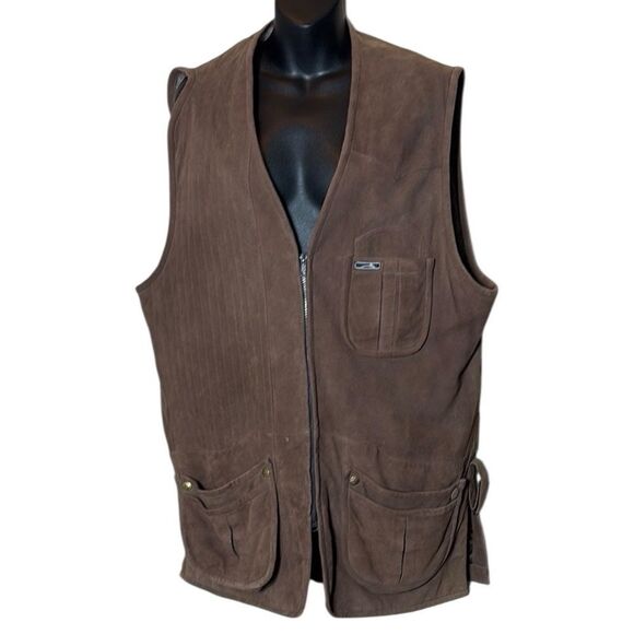 Wild hare international men’s large shooting vest suede leather brown hunting - Picture 1 of 6